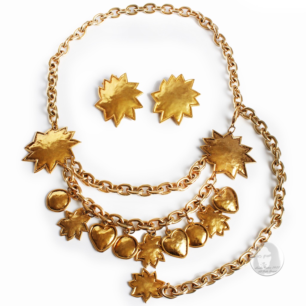 Edouard Rambaud Chain Belt And Earrings 3pc Set Charms Hearts Stars France Rare
